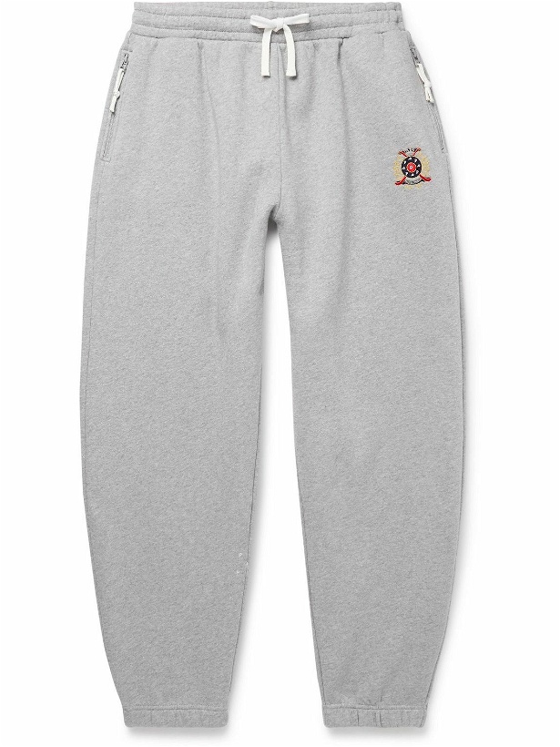 Photo: Pop Trading Company - Tapered Logo-Embroidered Cotton-Blend Jersey Sweatpants - Gray