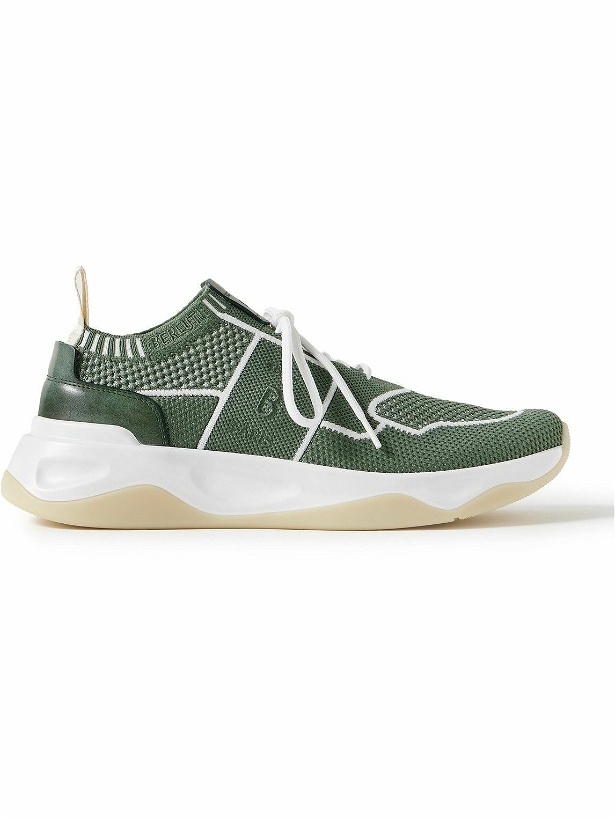 Photo: Berluti - Shadow Venezia Leather-Trimmed Stretch-Knit Sneakers - Green
