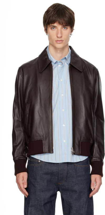 Photo: AMI Paris Brown Lamb Leather Zipped Jacket
