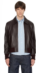 AMI Paris Brown Lamb Leather Zipped Jacket