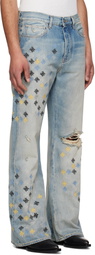 AMIRI Blue MA Quad Embroidered Flare Jeans