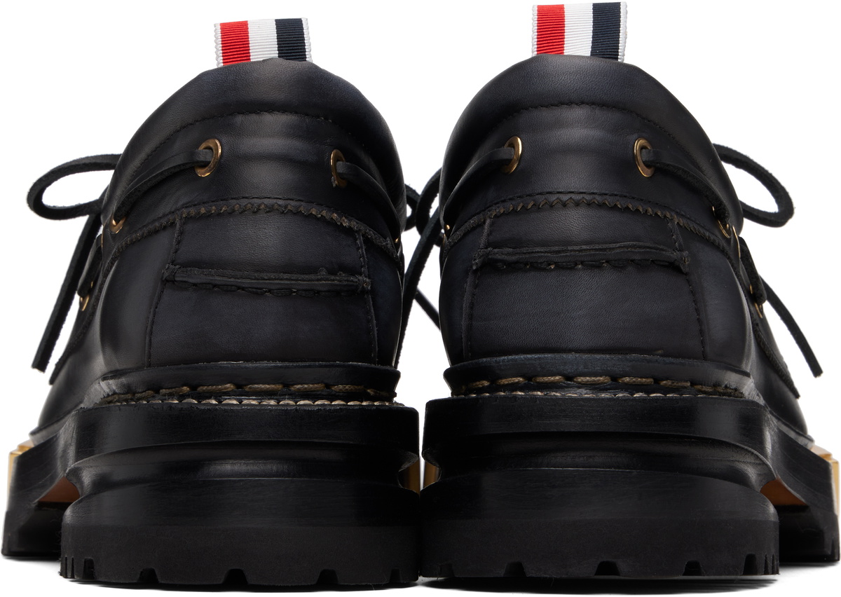 Thom Browne Black Distressed Calf Hiking Boat Shoes