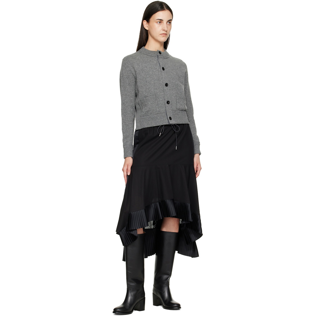 sacai Gray Wool Knit Cardigan