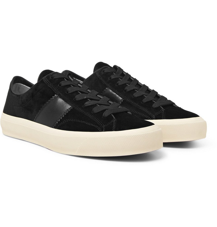 Photo: TOM FORD - Cambridge Leather-Trimmed Velvet Sneakers - Men - Black