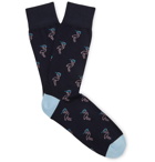 Corgi - Intarsia Cotton-Blend Socks - Midnight blue