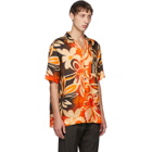Dries Van Noten Black and Orange Camp Short Sleeve Shirt