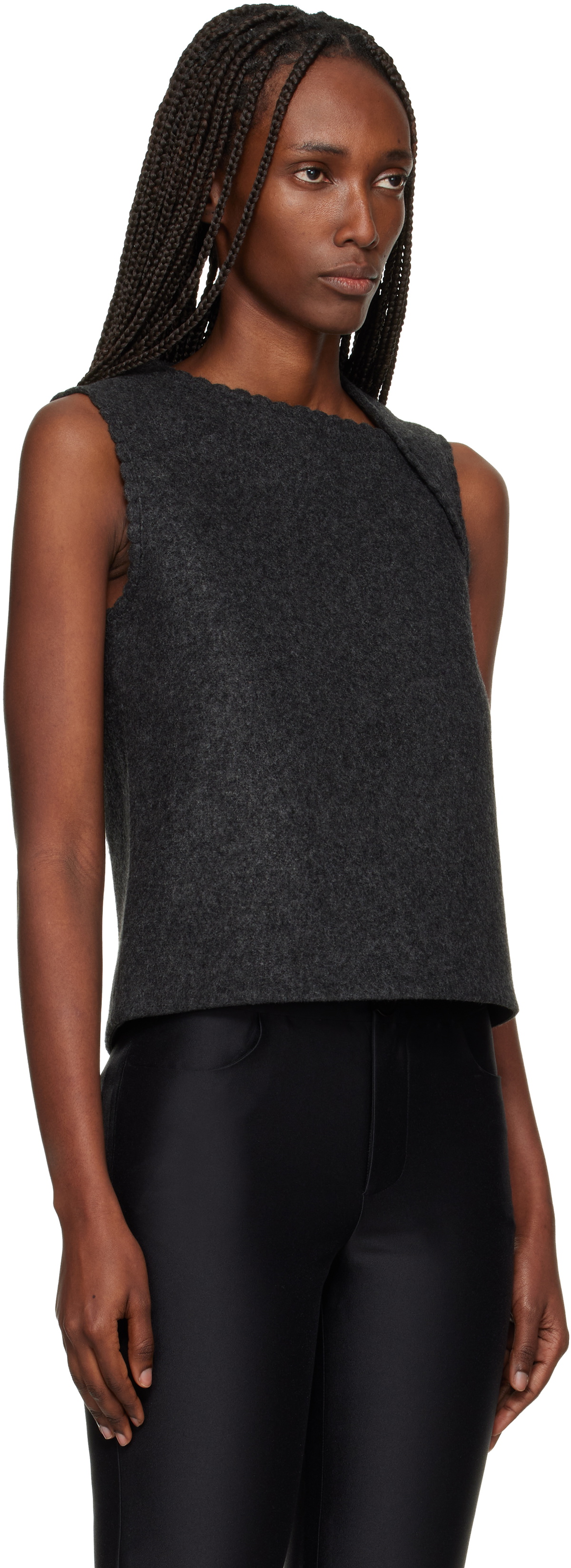 SHUSHU/TONG Gray Asymmetric Neckline Vest
