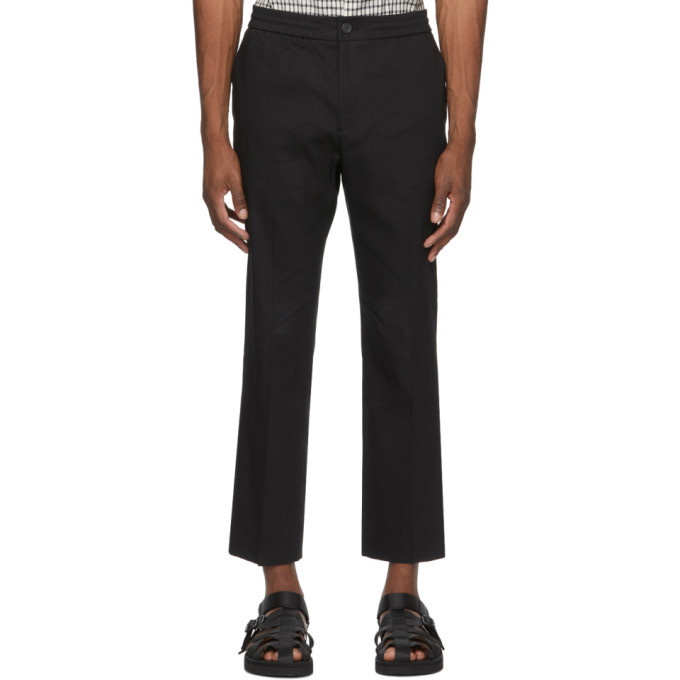 Photo: Solid Homme Black Linen Elastic Waist Tapered Trousers