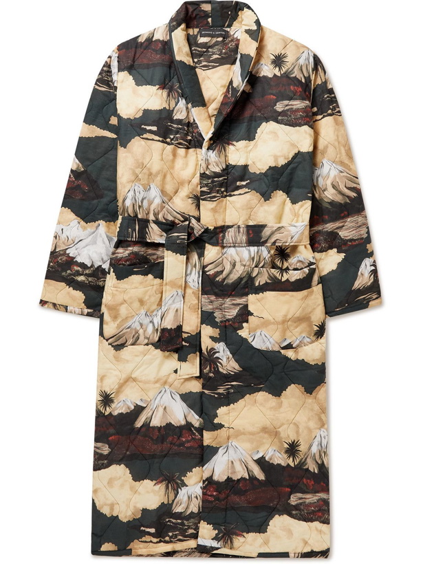 Photo: Desmond & Dempsey - Belted Quilted Printed Cotton Robe - Green
