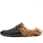 Gucci Men's Princetown Fur Lined Mule in Black