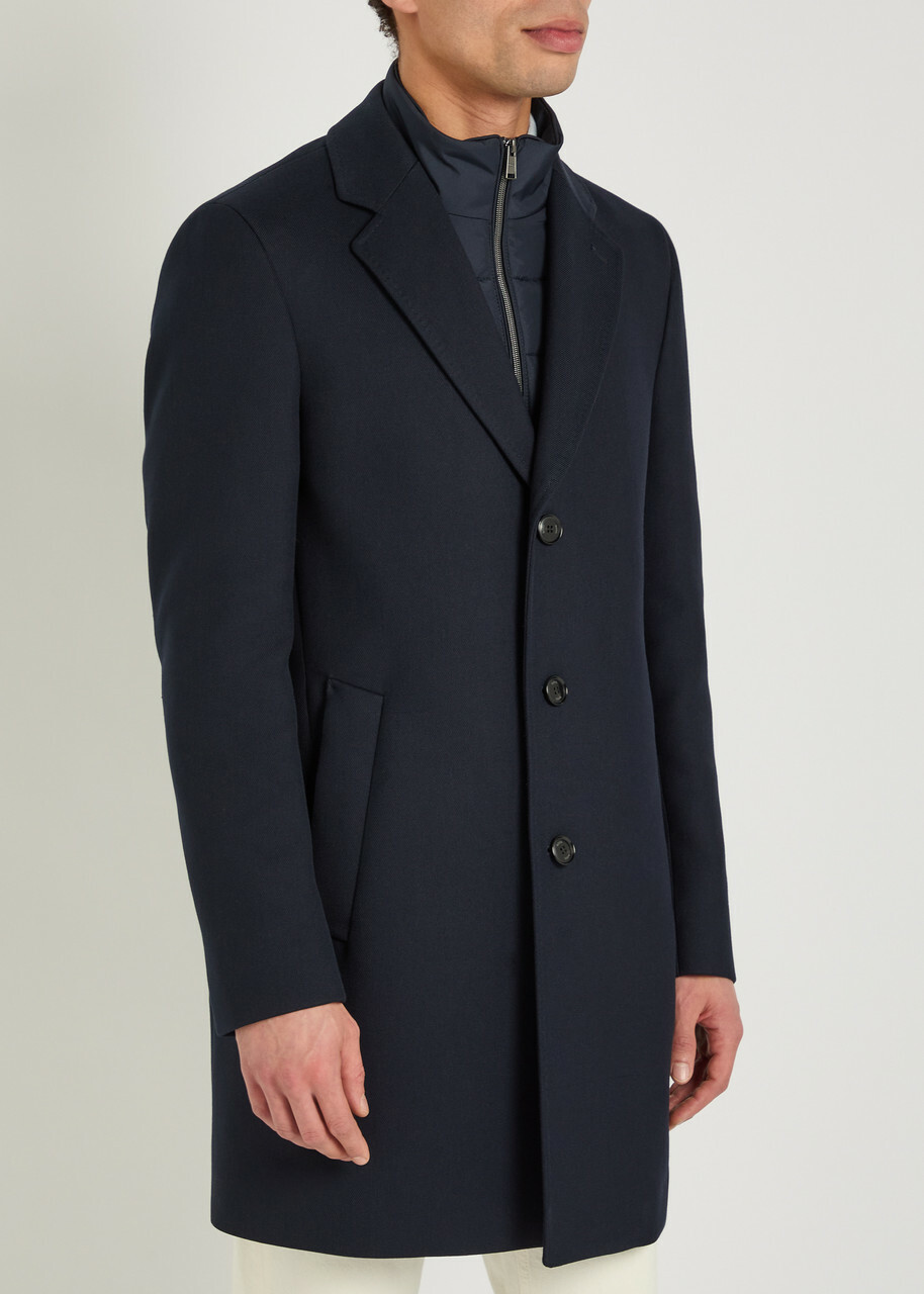 Boss Layered Cotton-blend Coat Navy