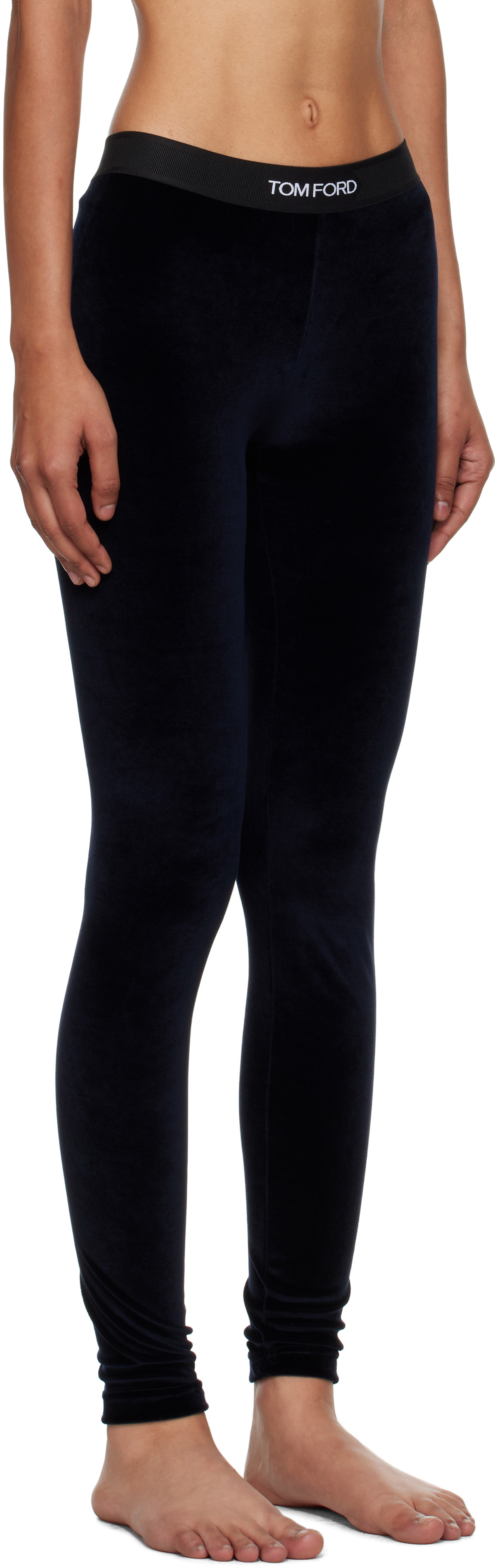 TOM FORD Navy Lustrous Velour Signature Leggings