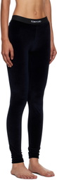 TOM FORD Navy Lustrous Velour Signature Leggings