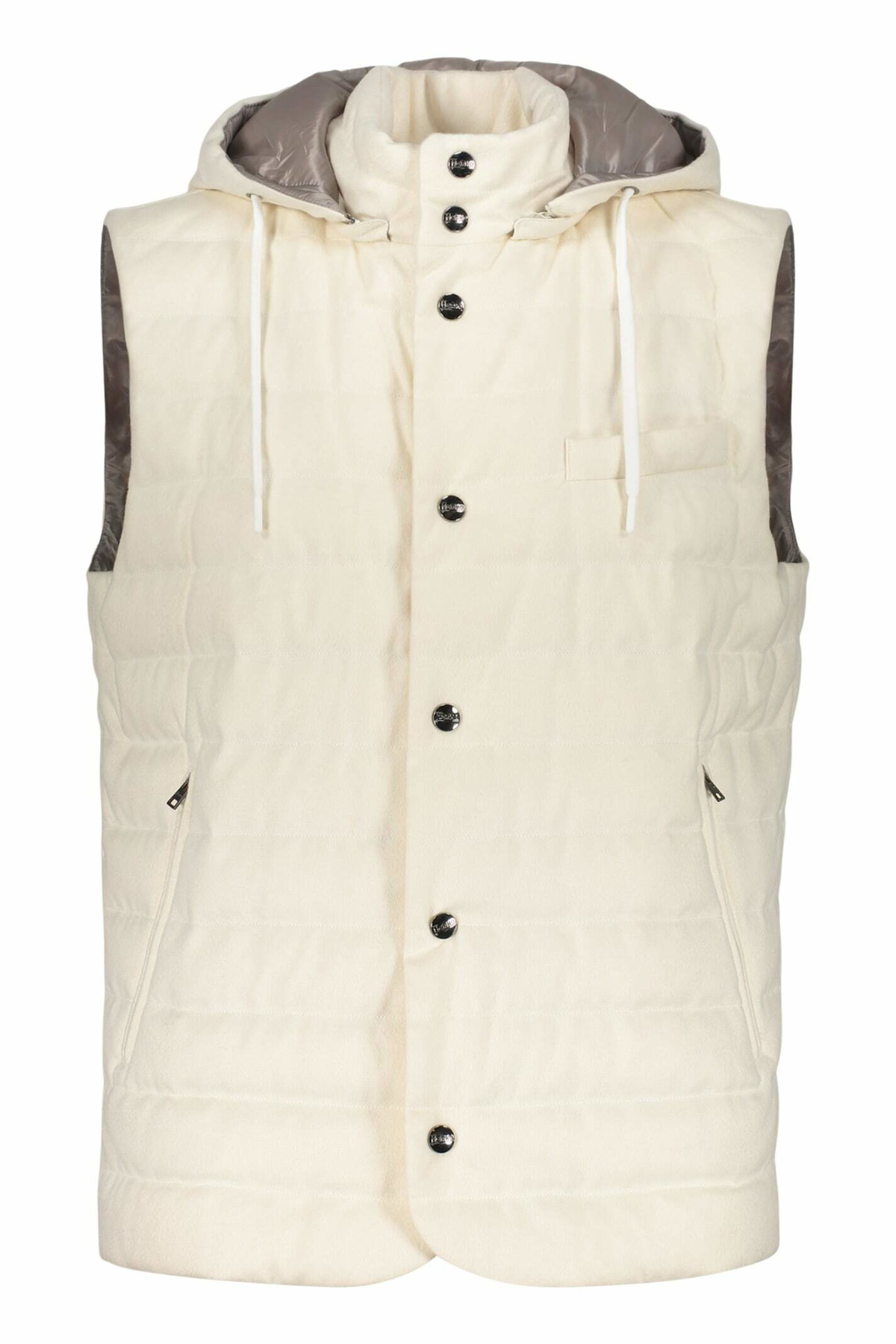 HERNO sleeveless down jacket in dove gray polyester with