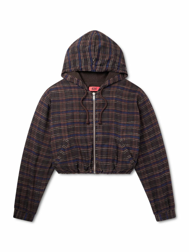 Photo: 424 - Striped Cotton-Blend Flannel Zip-Up Hoodie - Brown