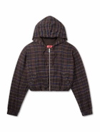 424 - Striped Cotton-Blend Flannel Zip-Up Hoodie - Brown