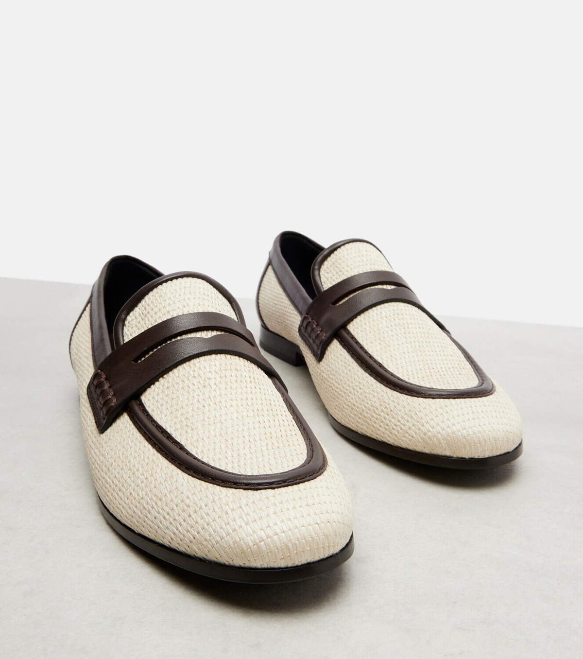 Brunello Cucinelli Woven leather-trimmed penny loafers