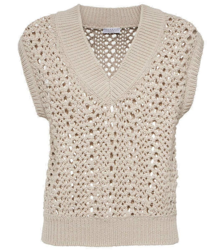 Photo: Brunello Cucinelli Open-knit cotton-blend sweater vest