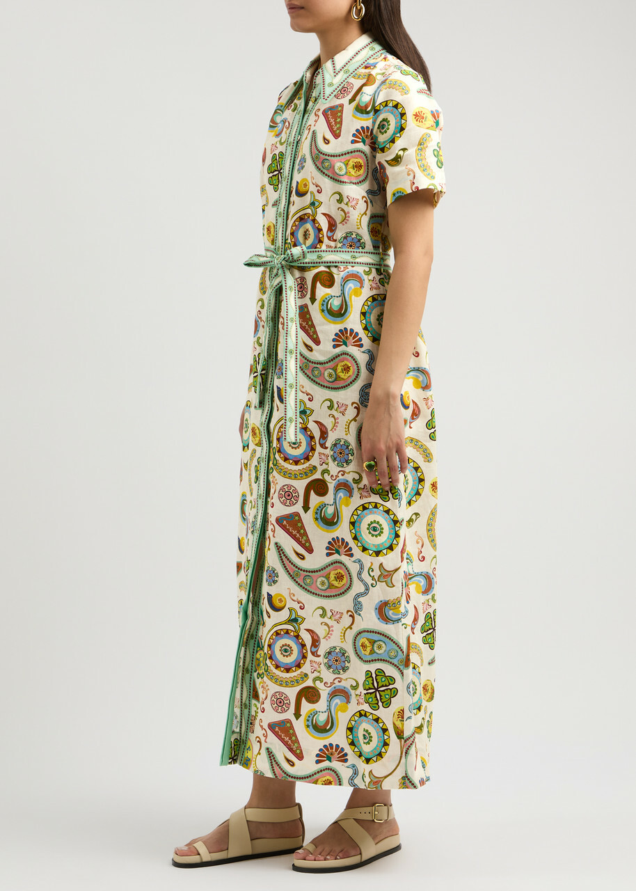 Alemais Arcade Printed Linen Maxi Shirt Dress Multicoloured ALMAIS