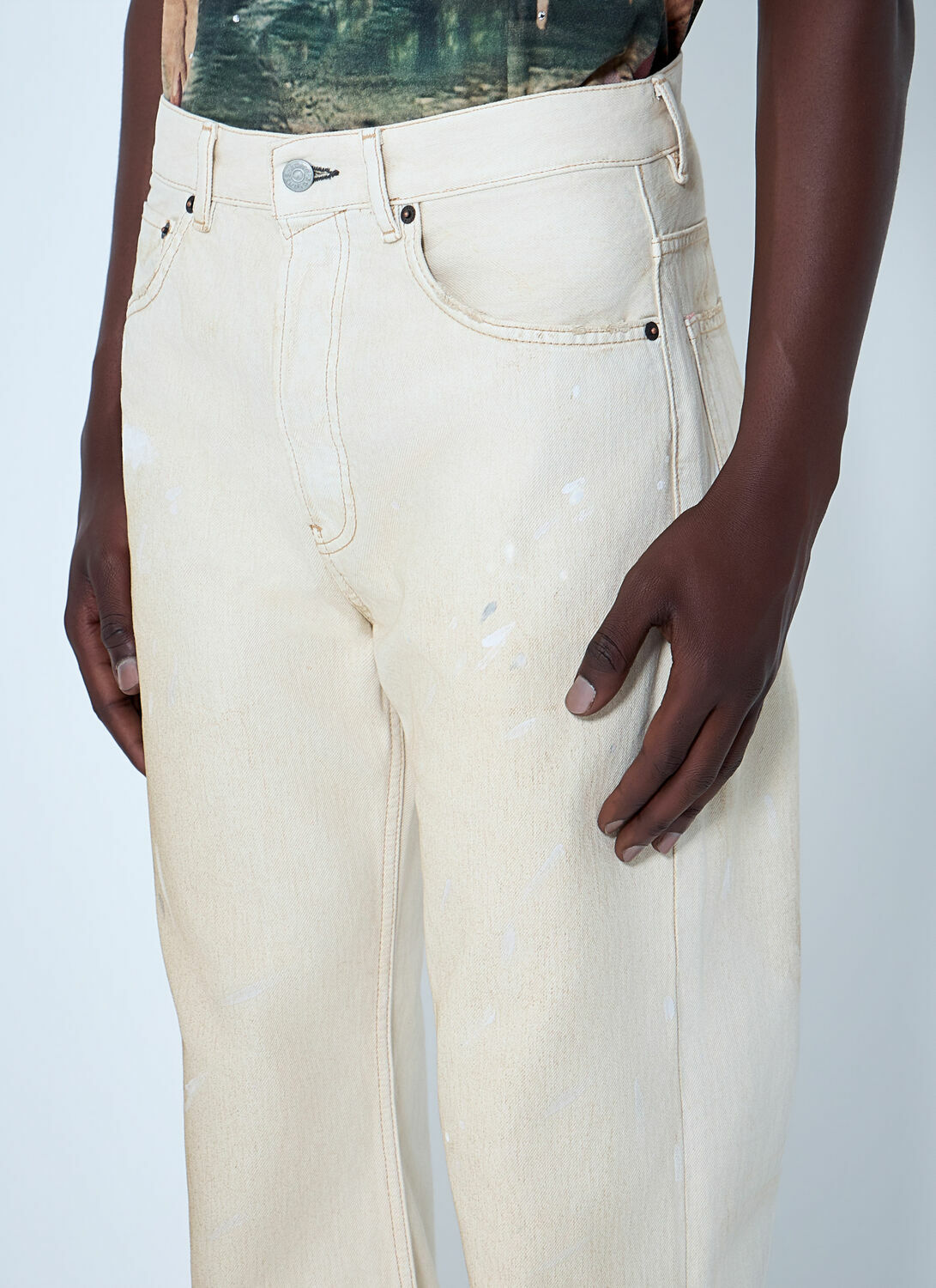 Acne Studios Paint-Splatter Wide-Leg Denim Jeans