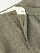 De Petrillo - Straight-Leg Pleated Herringbone Linen Suit Trousers - Neutrals