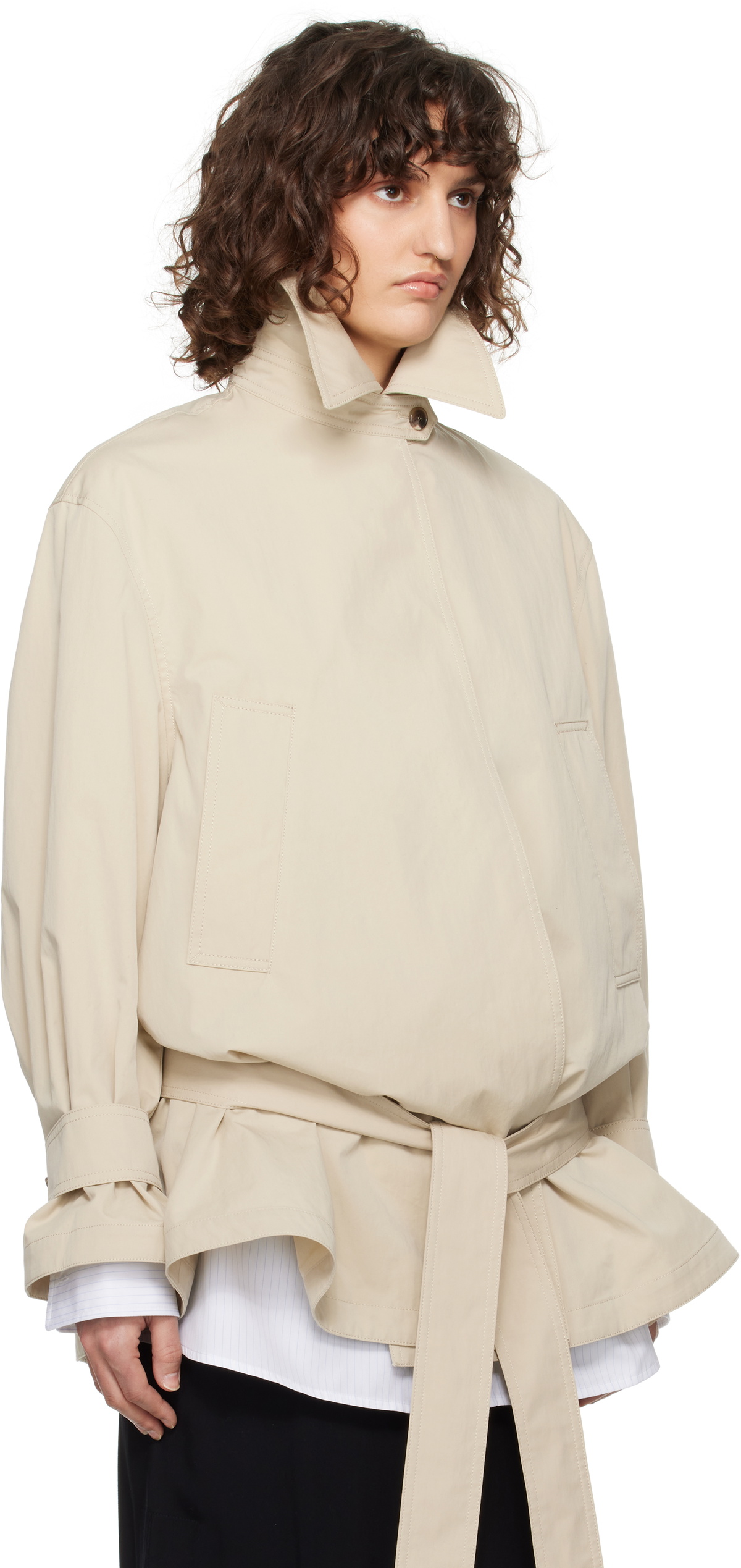 RECTO Beige Wide Fit Short Trench Coat