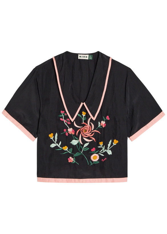 Photo: Rixo Nicolina Floral-embroidered Silk top Black