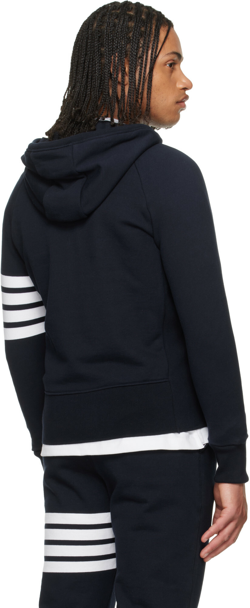 Thom Browne Navy Classic Loopback 4-Bar Zip-Up Hoodie
