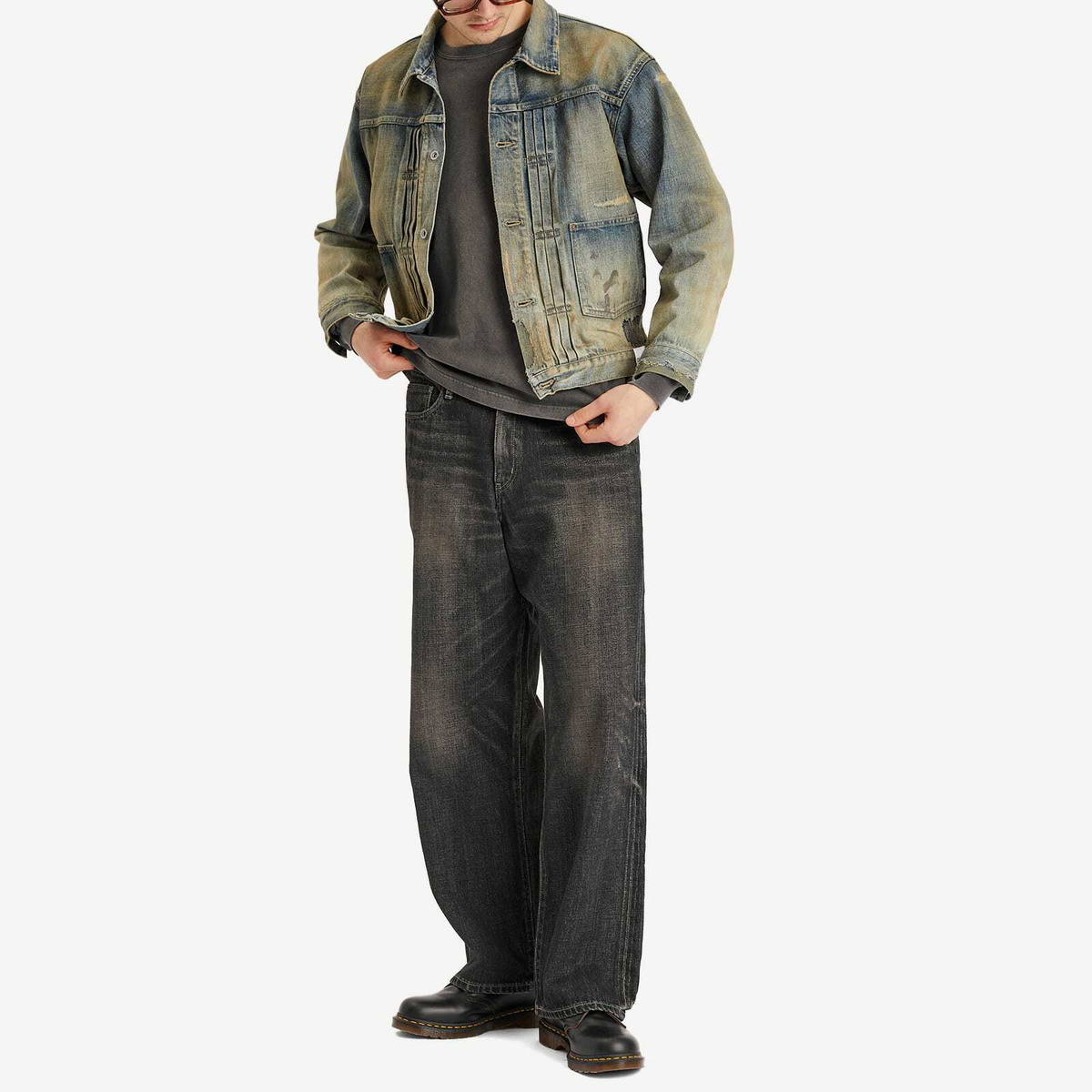 Neighborhood Men's Washed Denim DP Wide Pants in Black
