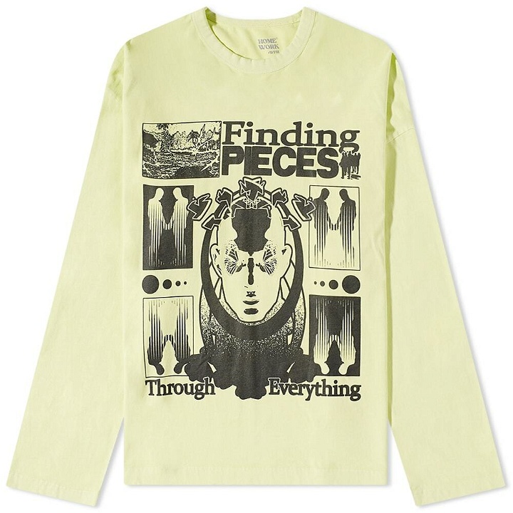 Photo: Homework Men's Long Sleeve Finding Pieces T-Shirt in Shadow Lime