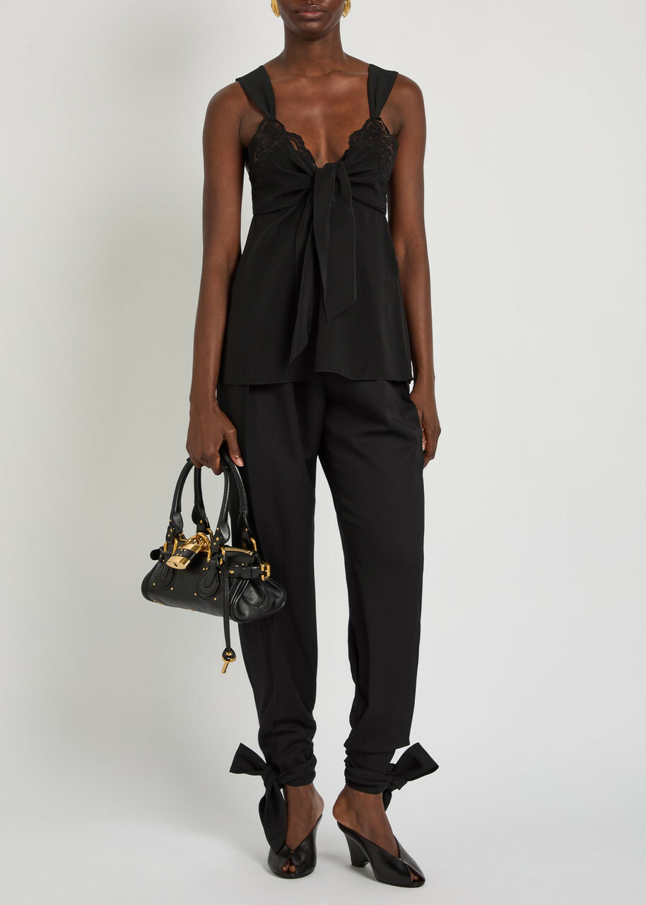 Chloe Tie-cuffs Tapered-leg Wool Trousers Black