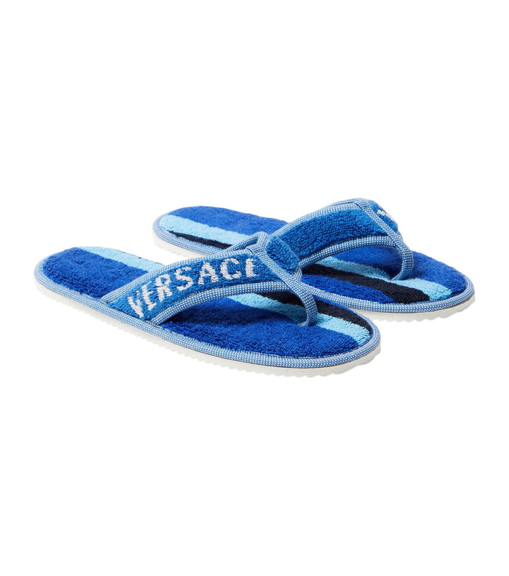 Photo: Versace Home Striped cotton terry slippers