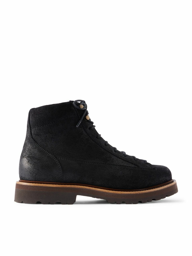 Photo: Brunello Cucinelli - Waxed-Suede Hiking Boots - Black