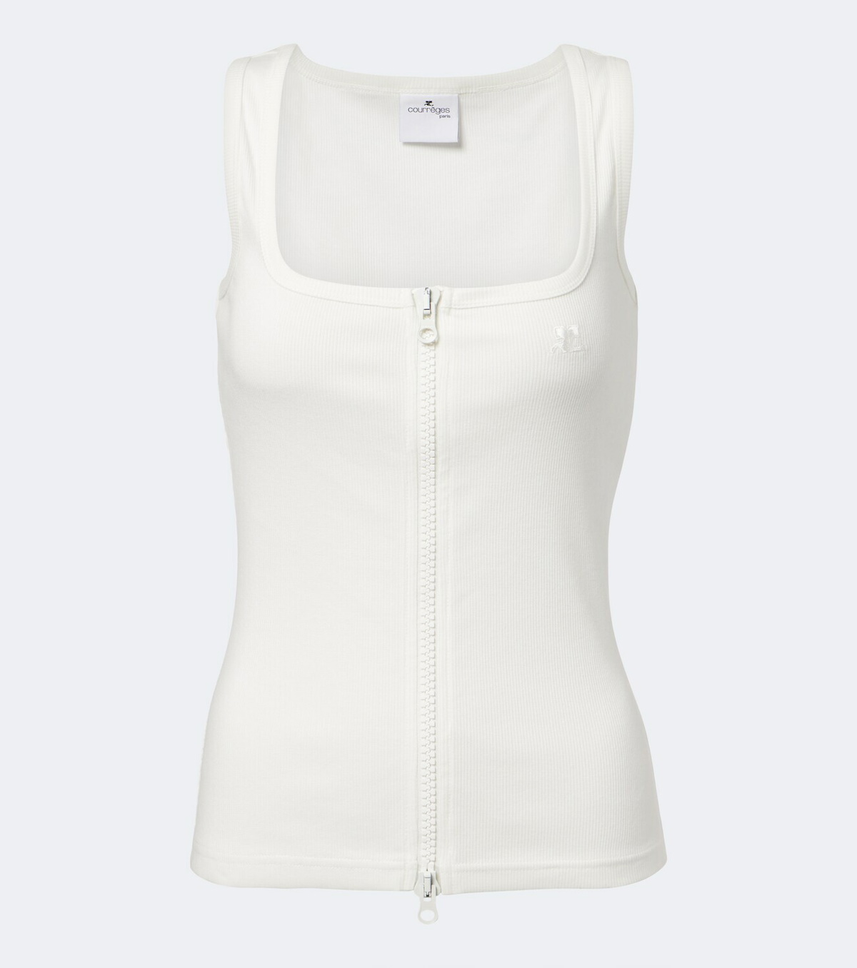 Courrèges Ribbed-knit cotton zip-up tank top