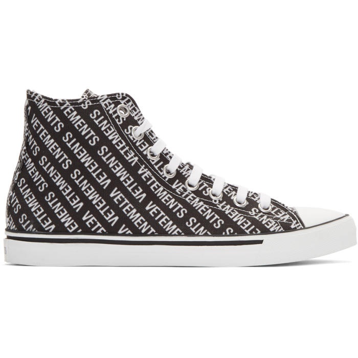 Photo: Vetements Black and White Printed Logo High-Top Sneakers
