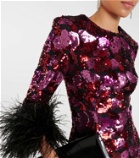 Rebecca Vallance Azalea sequined feather-trimmed gown