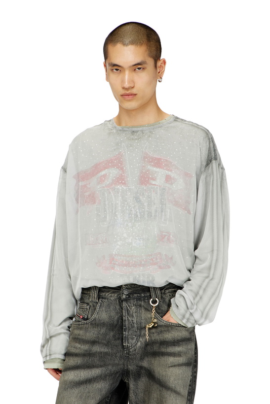 Photo: Diesel Sheer chiffon top with concert graphics - T-Shirts Mens in Grey