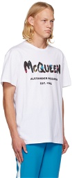 Alexander McQueen White Watercolor Graffiti T-Shirt