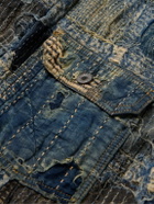 KAPITAL - Embroidered Patchwork Cotton and Linen-Blend Jacket - Blue