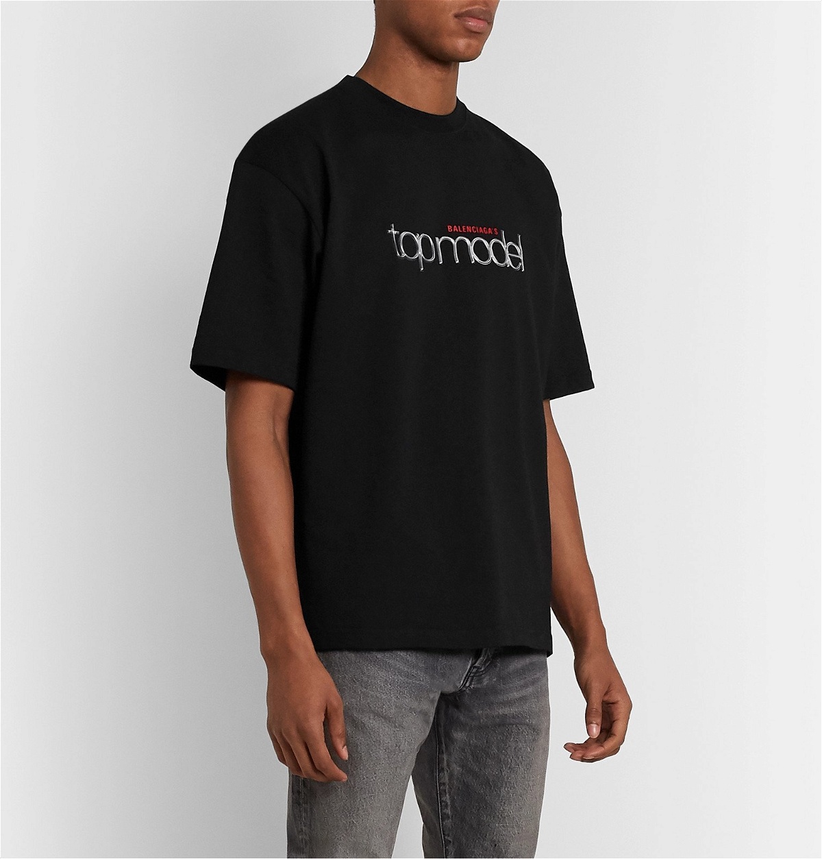 Balenciaga - T-Shirt Appliquéd Balenciaga Black Logo-Print Cotton-Jersey Top Model 