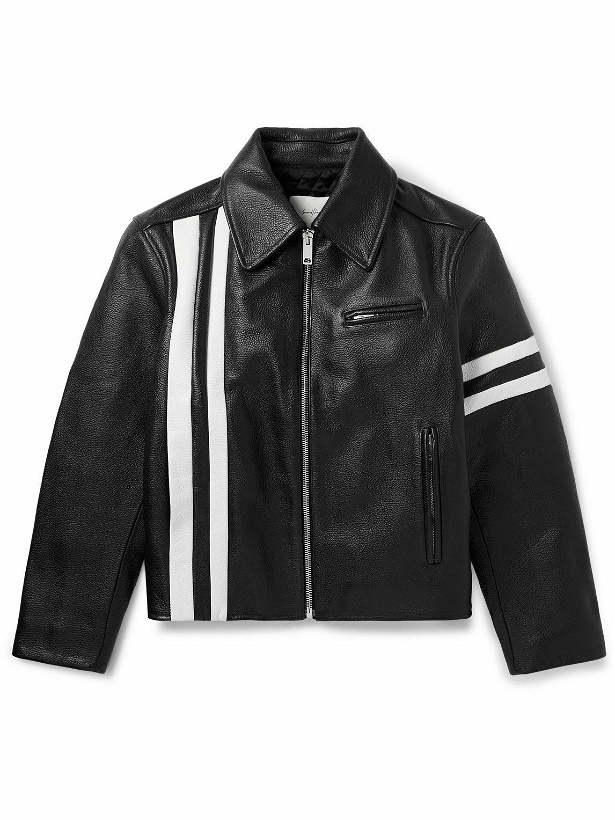 Photo: SECOND / LAYER - Padova Racer Striped Full-Grain Leather Jacket - Black