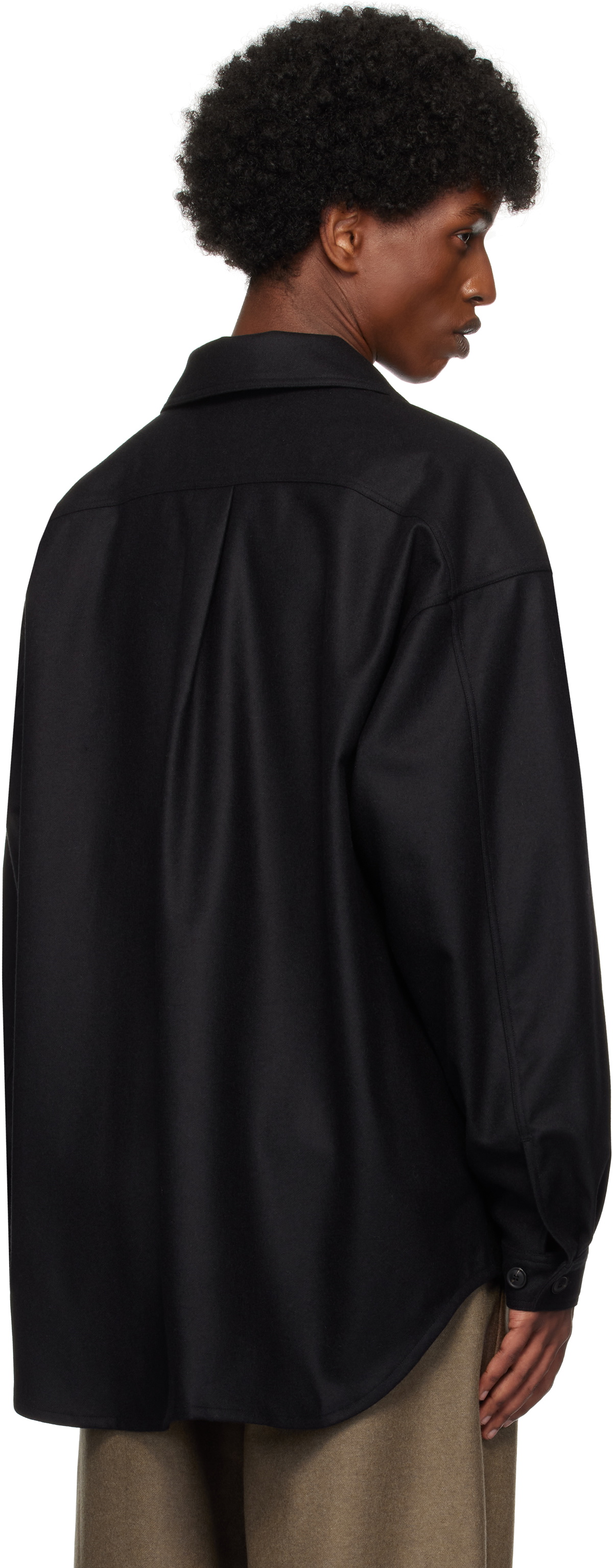 Lownn Black Flannel Wool Minimal Shirt