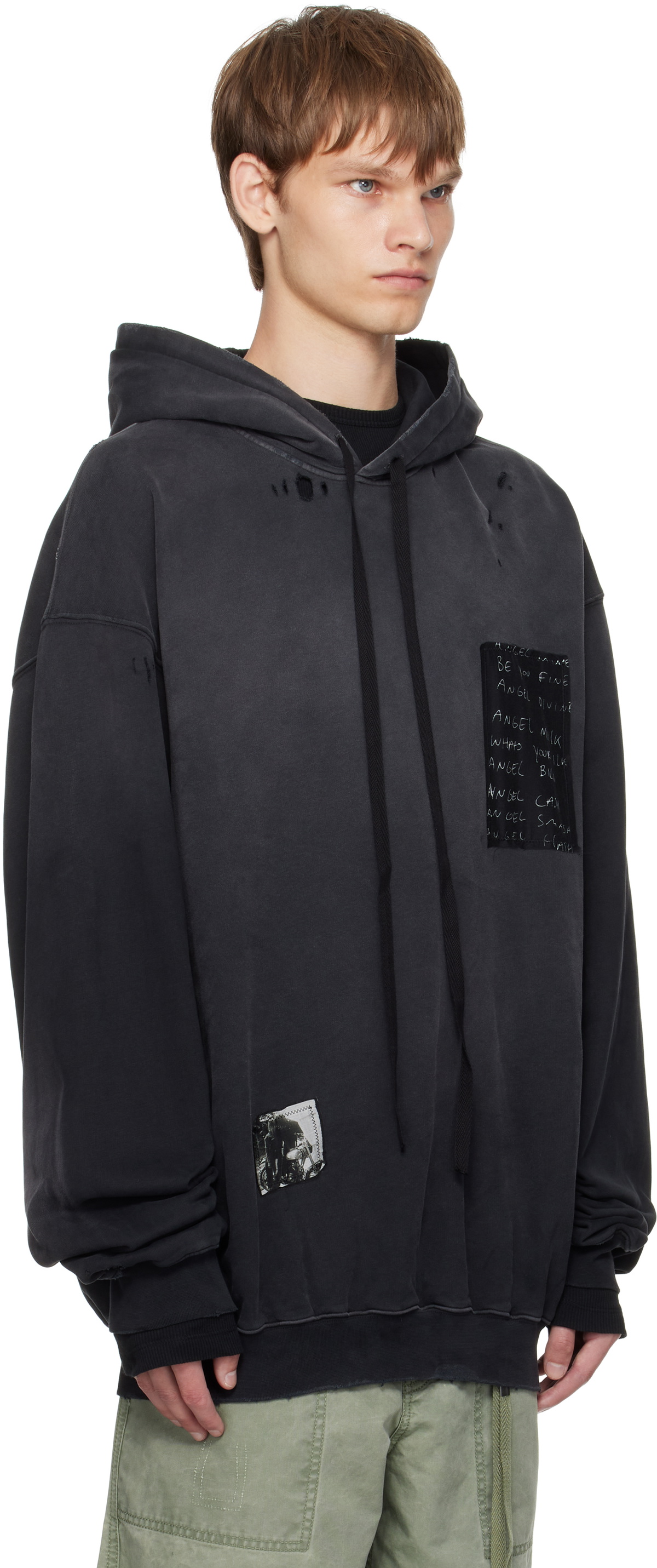 Ann Demeulemeester Black Ollie High-Comfort Printed Patches Hoodie