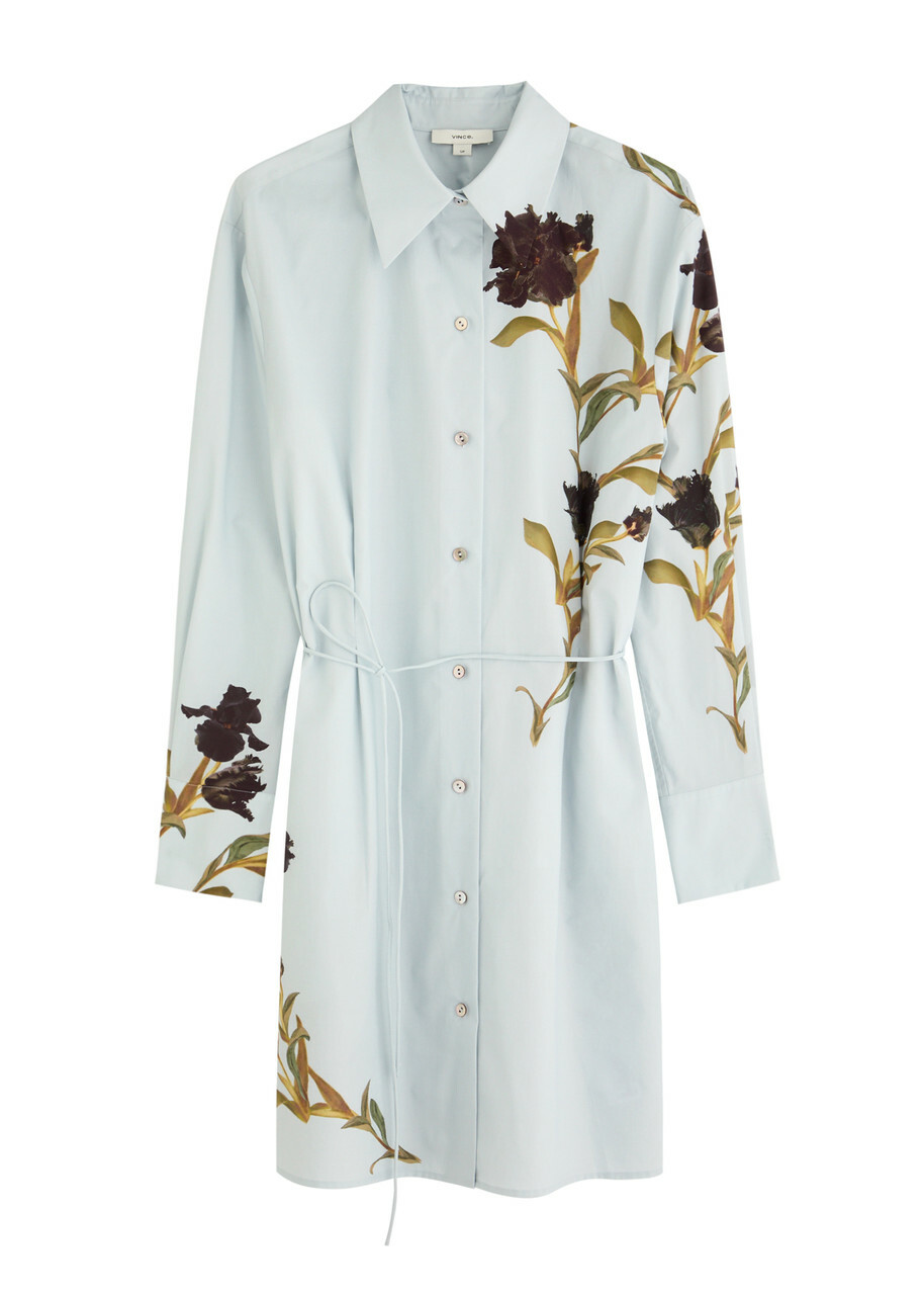 Vince Floral-print Cotton-poplin Mini Shirt Dress Light Blue