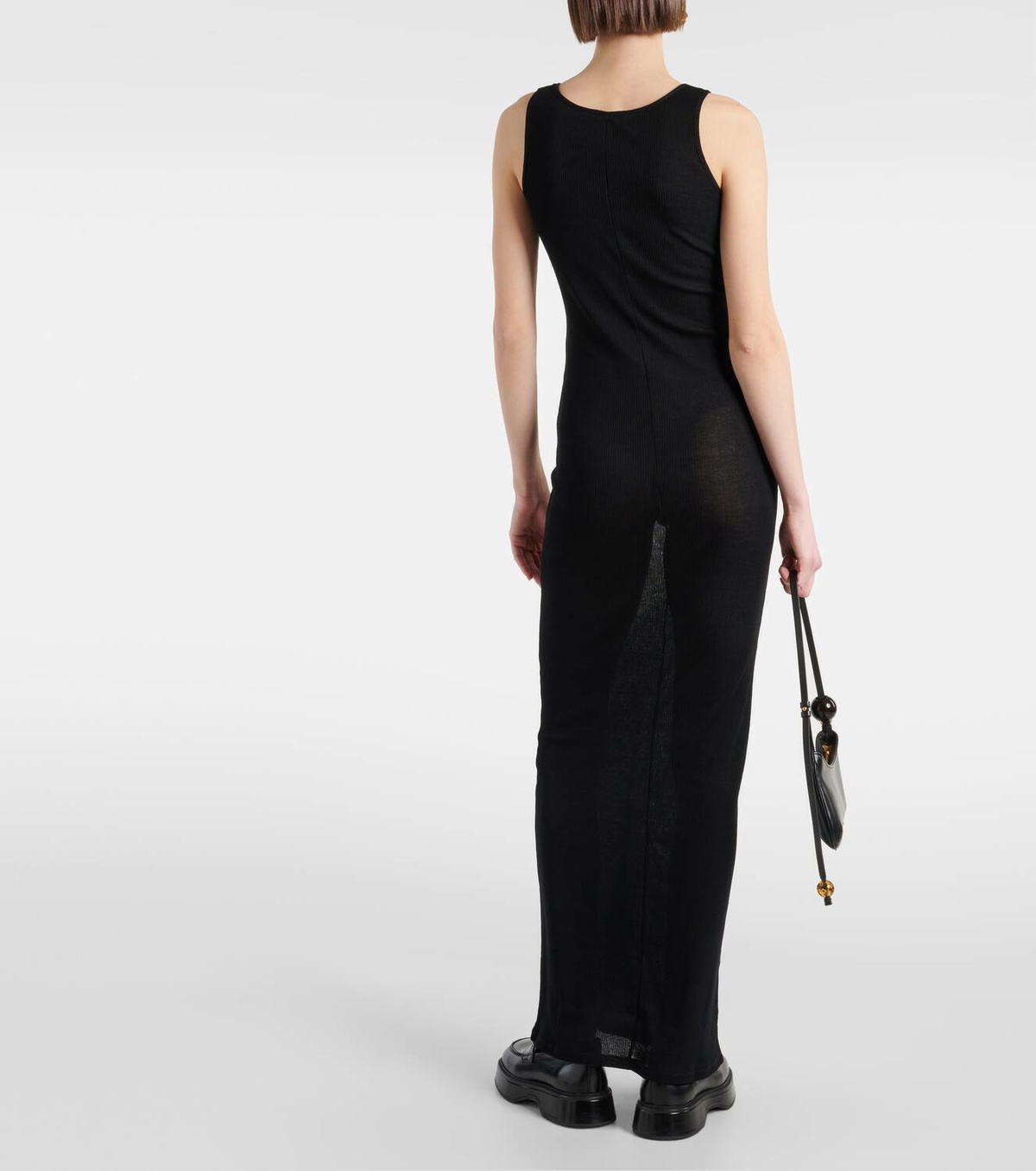 【AMI Paris】コットンポプリン ゴデット ミディドレス（Black） Ami Paris Knitted cotton maxi dress AMI