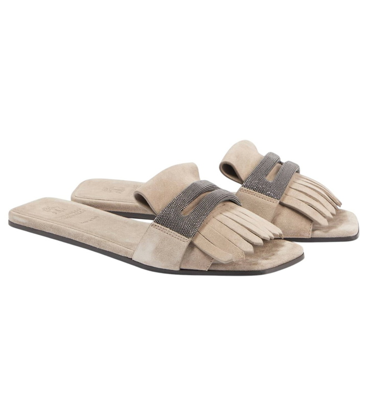 Photo: Brunello Cucinelli Fringed suede slippers