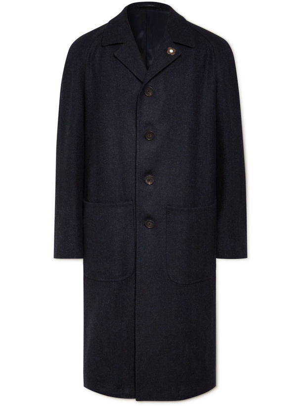 Photo: LARDINI - Herringbone Wool Overcoat - Blue