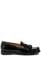 Stuart Weitzman Lottie Studded Glossed Leather Loafers Black