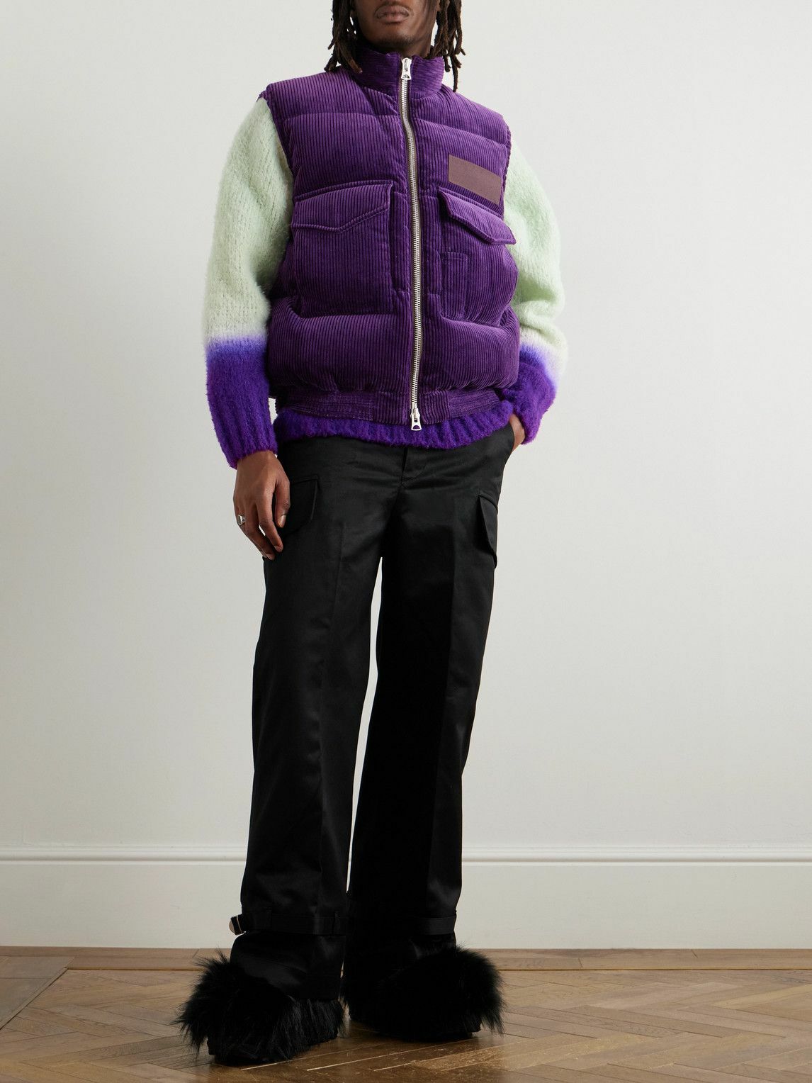 Sacai - Appliquéd Quilted Cotton-Corduroy Down Gilet - Purple Sacai