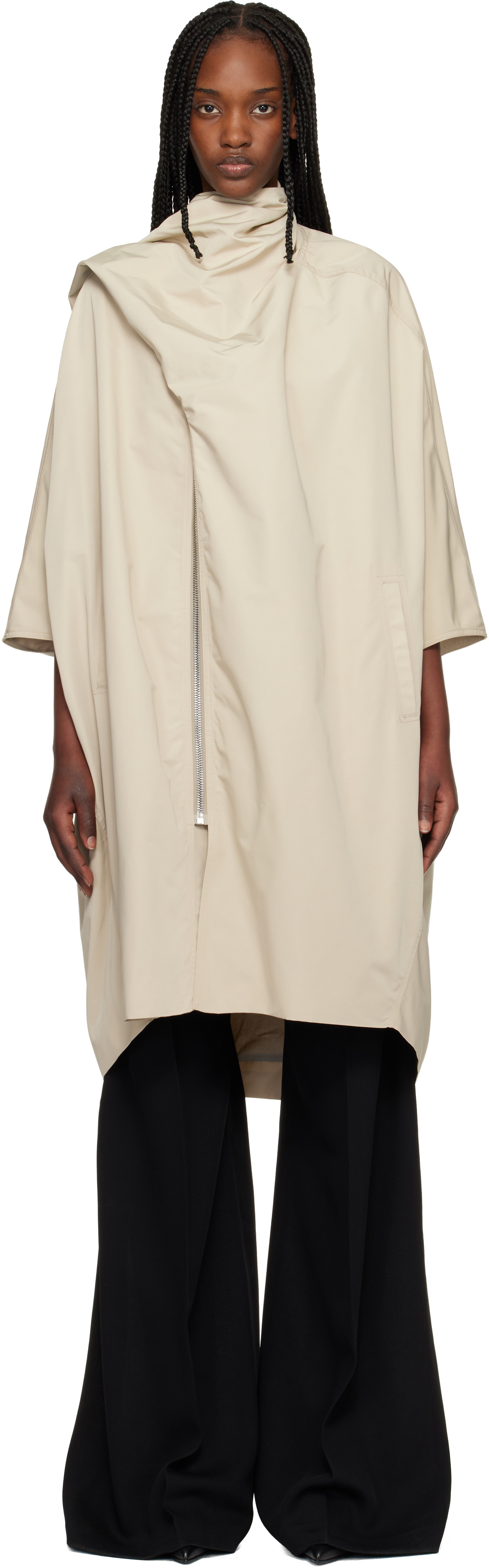Rick Owens: Off-White Temple Sail Biker Coat | SSENSE Rick Owens: Off-White Temple Sail Biker Coat | SSENSE